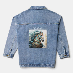 Steampunk Horse Cogs Wheels Steel Copper Brass  Denim Jacket