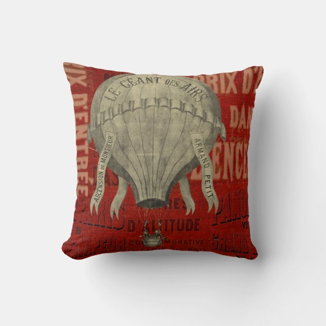 Steampunk Hot Air Ballon Ride Graphic Fonts in Red Cushion (Front)