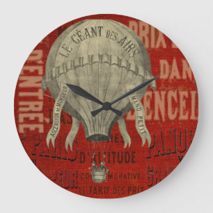 Steampunk Hot Air Ballon Ride Graphic Fonts in Red Large Clock