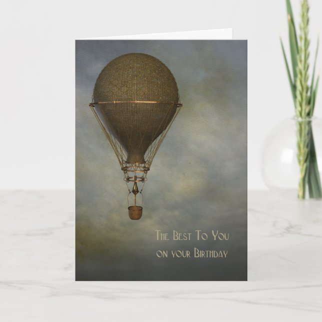 Steampunk, Hot Air Balloon, Birthday Card (Front)