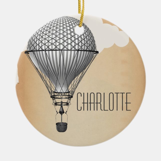 Steampunk Hot Air Balloon Ceramic Tree Decoration (Front)