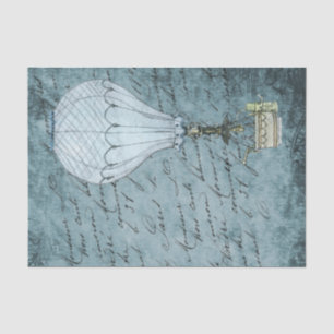 Steampunk Hot Air Balloon Dusk Blue Handwriting Tissue Paper