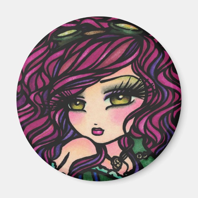 Steampunk Hot Air Balloon Girl Fantasy Art Magnet (Front)