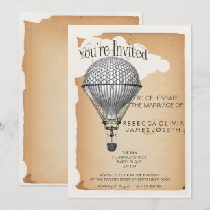 Steampunk Hot Air Balloon Reception Party Wedding Invitation