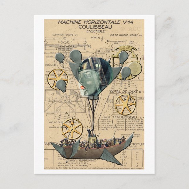Steampunk Hot Air Balloon Ship Postcard (Front)