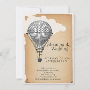 Steampunk Hot Air Balloon Wedding Invitation
