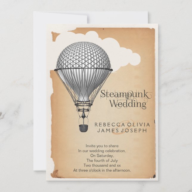 Steampunk Hot Air Balloon Wedding Invitation (Front)