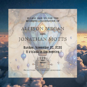 Steampunk Hot Air Balloon Wedding Invitation