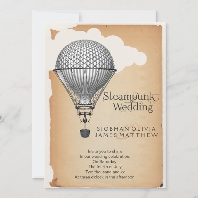 Steampunk Hot Air Balloon Wedding Invitation (Front)