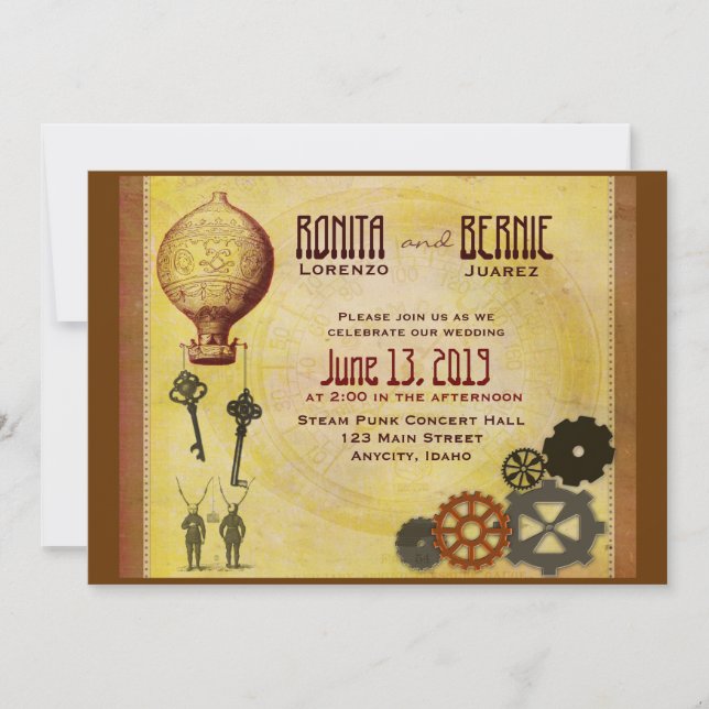 Steampunk hot air balloon wedding template (Front)