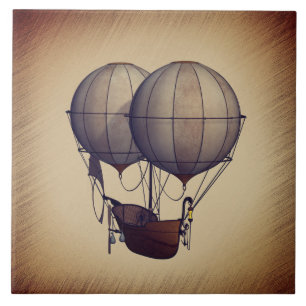 Steampunk Hot Air Balloons with Ship Ceramic Tile