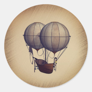 Steampunk Hot Air Balloons with Ship  Classic Round Sticker