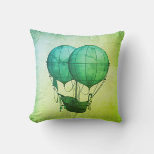 Steampunk Hot Air Balloons with Ship Green Cushion