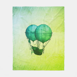 Steampunk Hot Air Balloons with Ship Green Fleece Blanket
