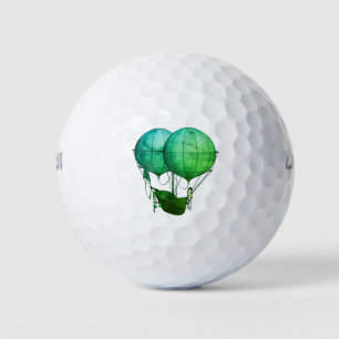 Steampunk Hot Air Balloons with Ship Green Golf Balls