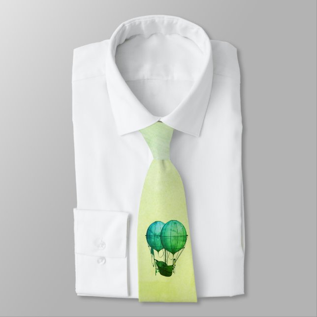 Steampunk Hot Air Balloons with Ship Green Tie (Tied)