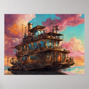 Steampunk Houseboat Poster