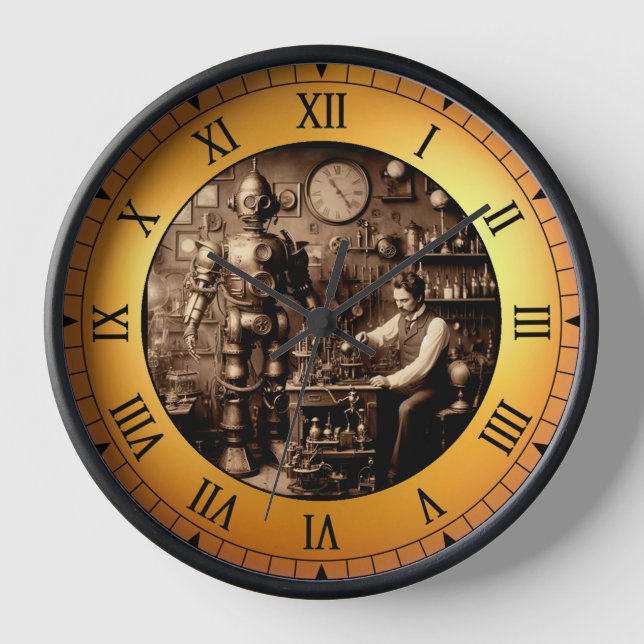 Steampunk Humanoid  Mechanical Robot  Clock (Front)