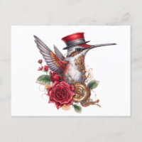 Steampunk Hummingbird with Red Hat and Clockwork