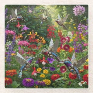 Steampunk Hummingbirds Glass Coaster