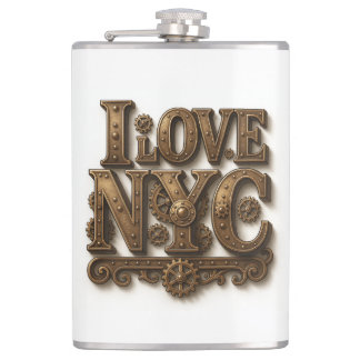 Steampunk "I Love NYC". Petaca de vinilo Hip Flask