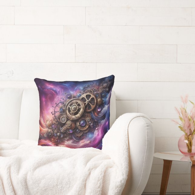 Steampunk Industrial Clockwork Purple and Pink Cushion (Couch)