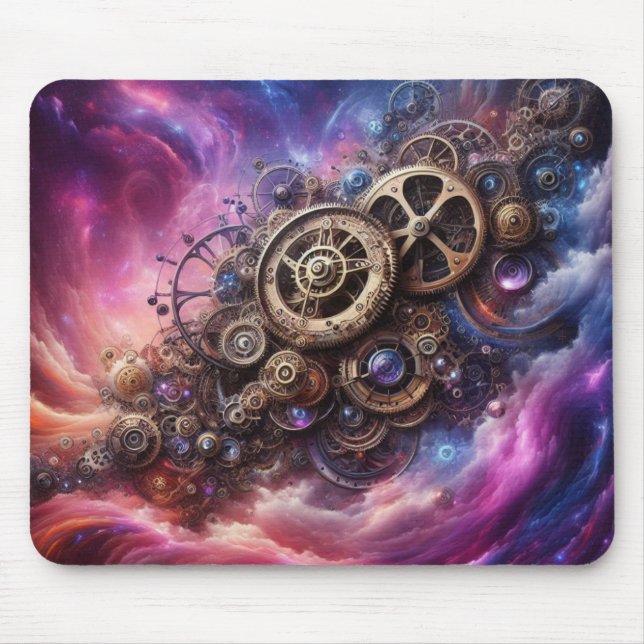 Steampunk Industrial Clockwork Purple and Pink Mouse Pad (Front)