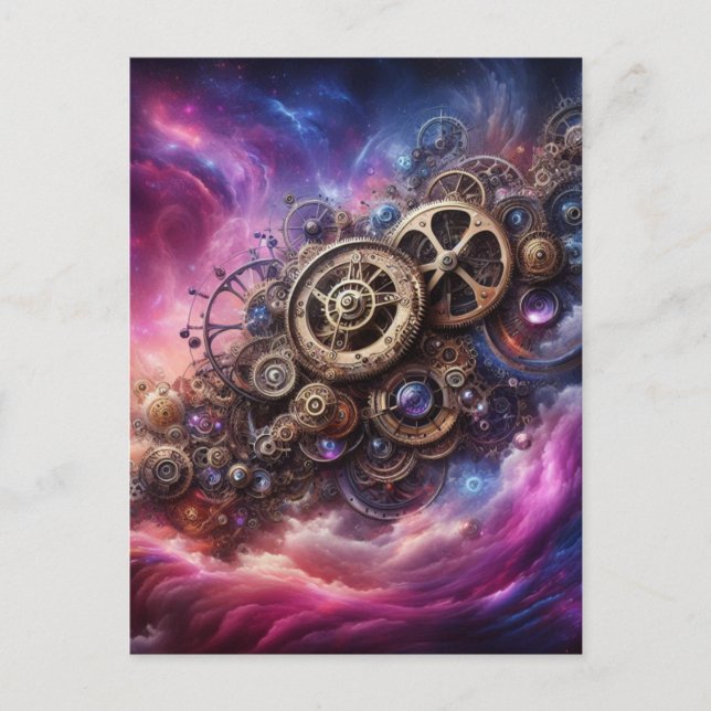 Steampunk Industrial Clockwork Purple and Pink Postcard (Front)