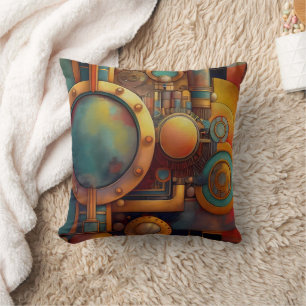 Steampunk Industrial Geometry Art Cushion