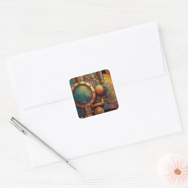 Steampunk Industrial Geometry Art Square Sticker (Envelope)