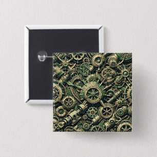 Steampunk Industrial Green Clockwork Gears 15 Cm Square Badge