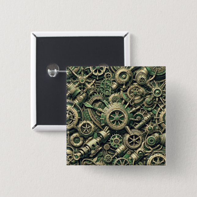 Steampunk Industrial Green Clockwork Gears 15 Cm Square Badge (Front & Back)