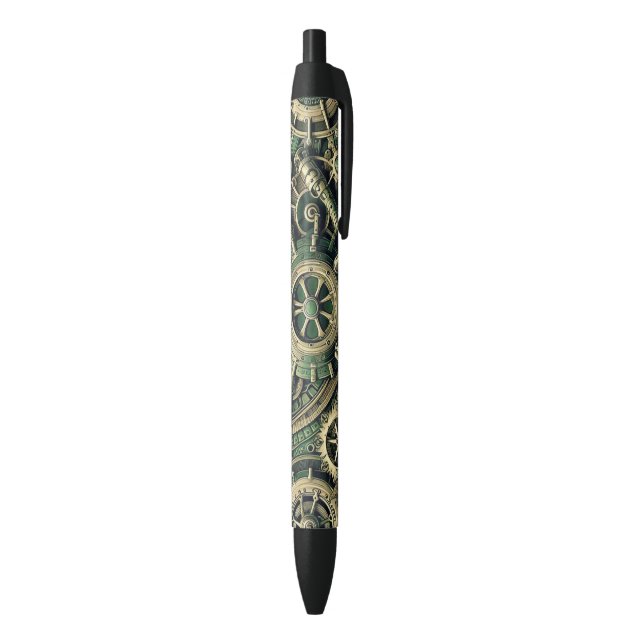 Steampunk Industrial Green Clockwork Gears Black Ink Pen (Bottom (Vertical))