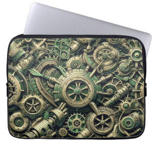 Steampunk Industrial Green Clockwork Gears Laptop Sleeve