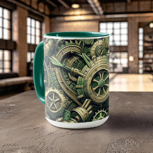 Steampunk Industrial Green Clockwork Gears Mug