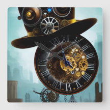 Steampunk Industrial hat gears clock Wall Clock
