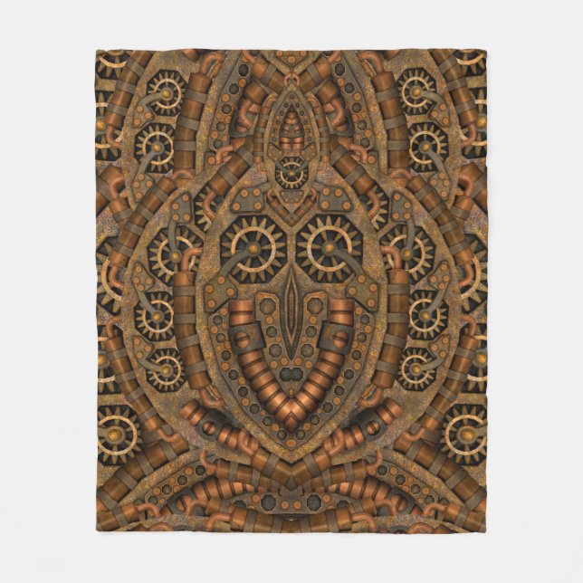 Steampunk Industrial Vintage Clockwork Fleece Blanket (Front)