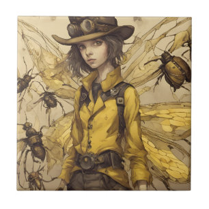 Steampunk Insect Lady Ceramic Tile