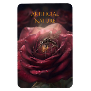 Steampunk Insect on Dark Rose Vintage Mechanical Magnet