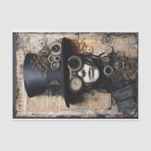 Steampunk-inspired Mixed Media Portrait Tissue Paper