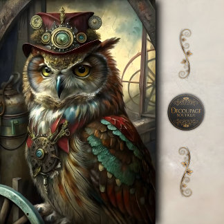 Steampunk Inventor Owl Whimsical Vintage Tissue Paper