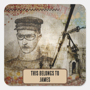 Steampunk Inventor Scientist Telescope Belongs to Square Sticker