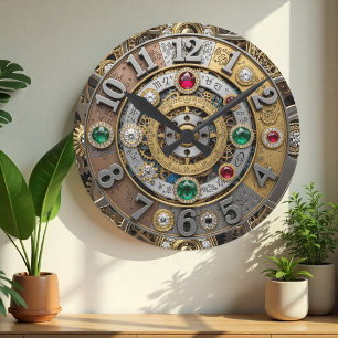 Steampunk, jewelled clock, zodiac, gems, vintage round clock