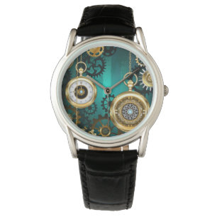 Steampunk Jewellery Watch on a Green Background