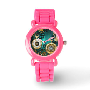Steampunk Jewellery Watch on a Green Background