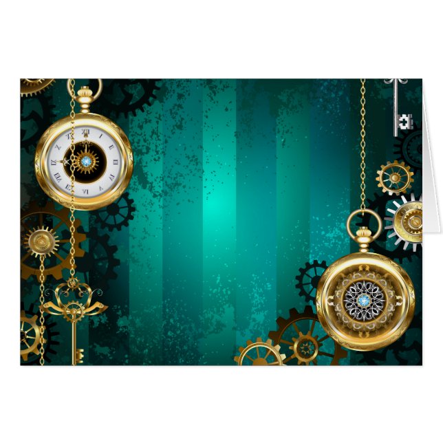 Steampunk Jewellery Watch on a Green Background (Front Horizontal)