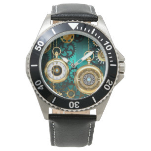 Steampunk Jewellery Watch on a Green Background