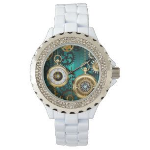 Steampunk Jewellery Watch on a Green Background