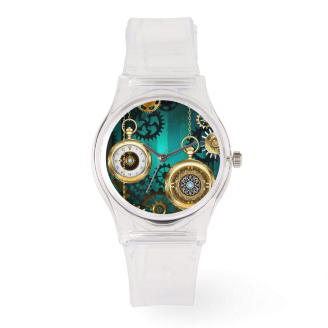 Steampunk Jewellery Watch on a Green Background (Front)