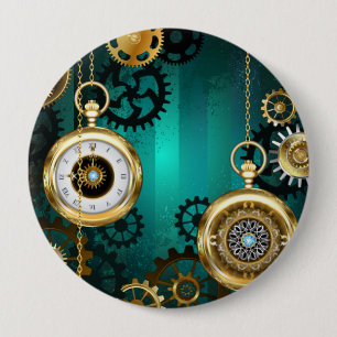 Steampunk Jewellery Watch on a Green Background 10 Cm Round Badge